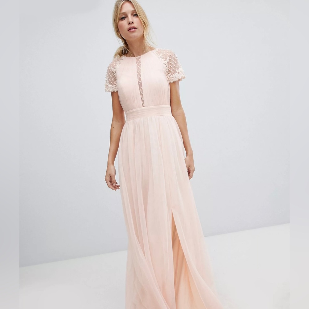 ASOS Little Mistress Embellished Dress Size 4 Pearl Pink NWT